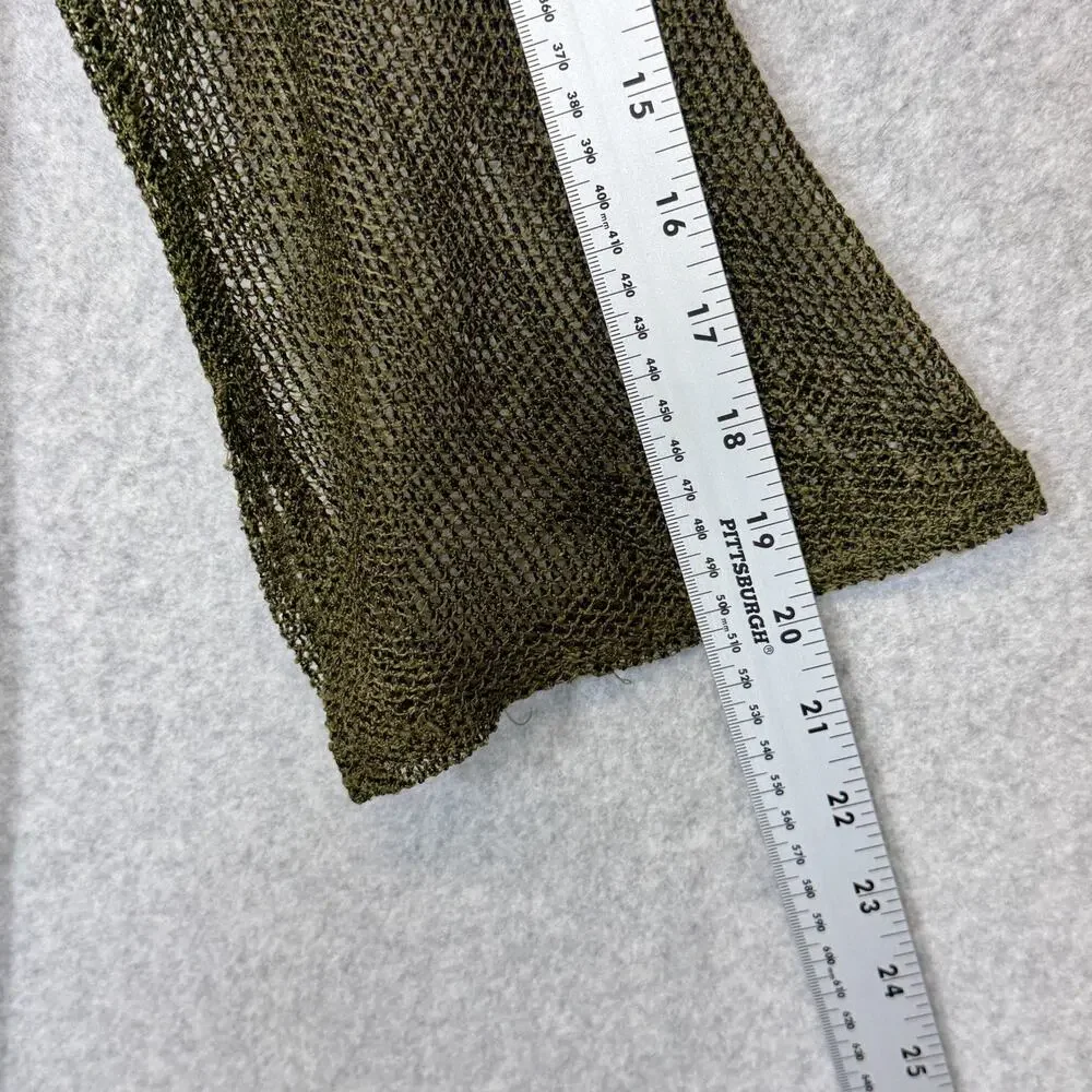 Boho Olive Green Open Knit Fringe Kimono Cardigan Cover Up Duster Crochet Top - Picture 6 of 9